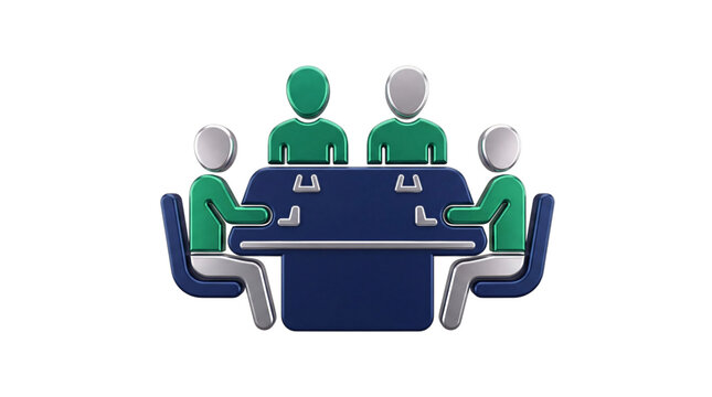 3d meeting table with four figures in green and png solated on transparent background