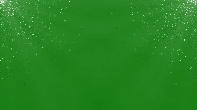 Snow stars christmas abstract background with glowing particles, shimmering glitter, soft lights and blurred bokeh, elegant festive motion design with spacious text, seamless, green background 4K