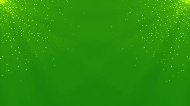 Shimmering gold particles flying through a blurred abstract background, soft glowing lights, lens flare and sparkling bokeh, festive motion for christmas and new year,  animation, green background 4K
