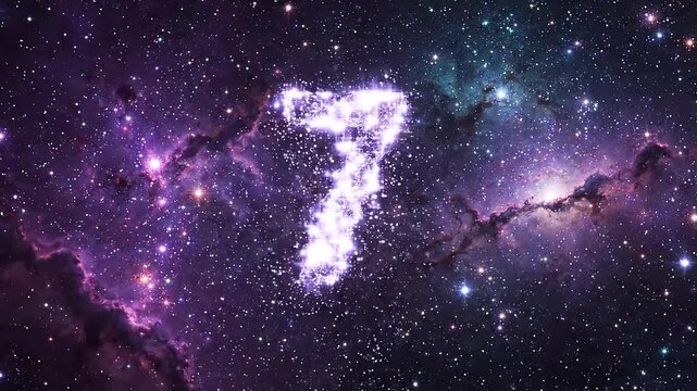 Number ten formed by glowing stardust in deep space galaxy