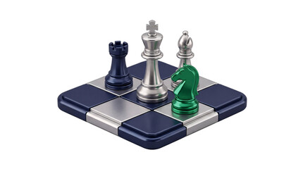 Chess pieces on a3d rendered chessboard with blue png solated on transparent background © PNG Studio 99