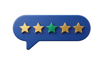 Five star rating system with one green star on blue png solated on transparent background © PNG Studio 99
