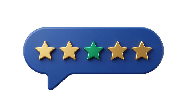 Five star rating system with one green star on blue png solated on transparent background