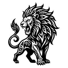 Fototapeta premium Roaring lion tribal tattoo illustration