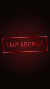 Top secret classified information text reveal animation on dark red background.