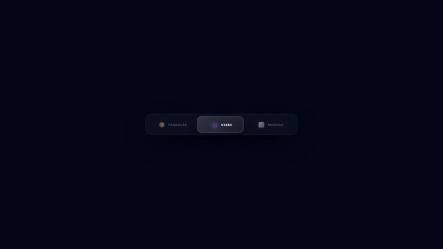 Seamless loop 3D glassmorphism ecommerce products users revenue dashboard navigation menu animation