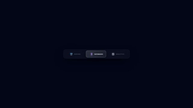 Seamless loop 3D glassmorphism data center servers databases analytics dashboard menu animation
