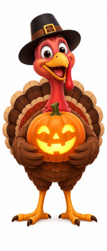 Happy thanksgiving turkey with pumpkin
