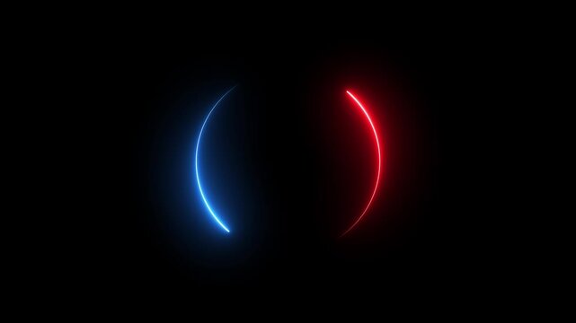 Glowing neon red and blue color circle frame with loading bar icon animation eclipse rotation circular processing reset refresh uploading icon on black background	