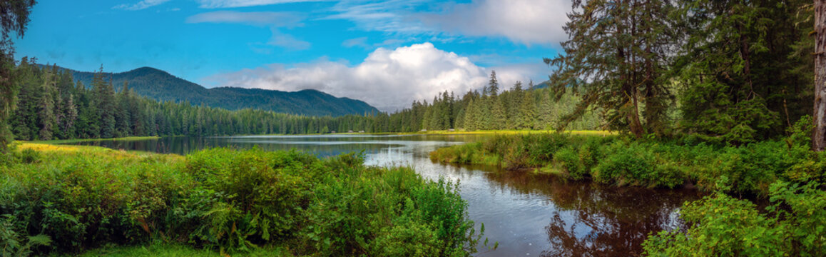 Panoramic view of Ward Lake, Tongass National Forest, Ketchikan, Alaska