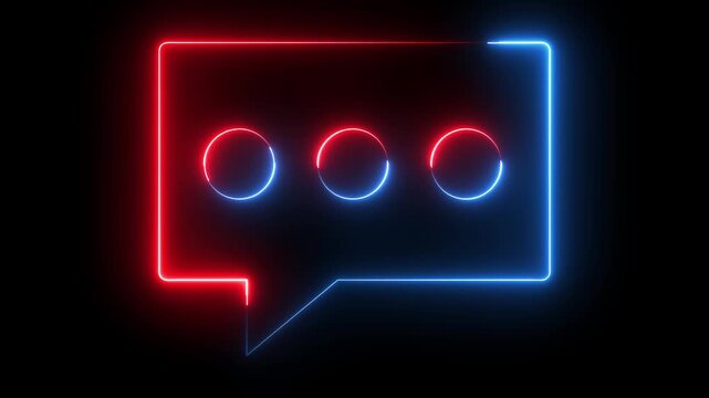 glowing, neon red and blue color bubble message box icon animation sign symbol on black background	