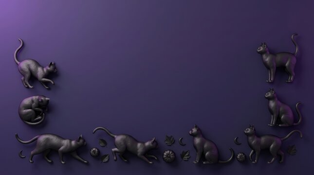 Metallic cats in dynamic poses on gradient background