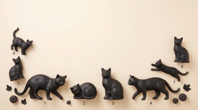 Dynamic poses of playful black cats in action