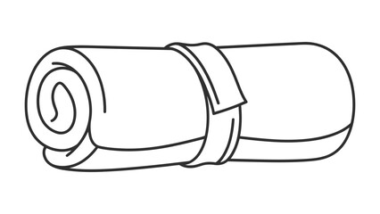 Obraz premium Rolled Sleeping Bag: A neatly rolled sleeping bag, secured with a strap, ready for outdoor adventure or camping trip.