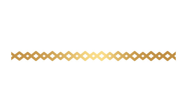 Golden geometric divider line pattern with interlocking square shapes designed for elegant border accents on luxury wedding invitations and formal certificate.
