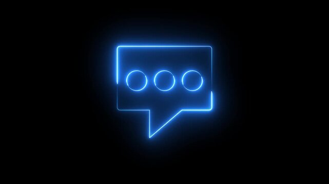 glowing, neon blue color bubble message box icon animation sign symbol on black background	