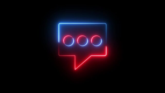 glowing, neon red and blue color bubble message box icon animation sign symbol on black background	