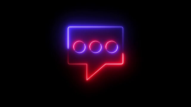 glowing, neon red and blue color bubble message box icon animation sign symbol on black background	