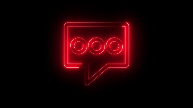 glowing, neon red color bubble message box icon animation sign symbol on black background	