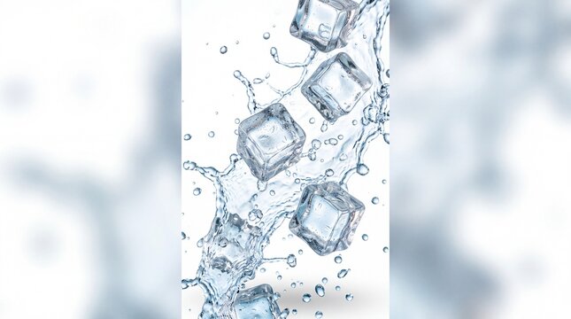 Ice cube water splash clear refreshing cold transparent liquid frozen purity beverage blue clean. image shows ice cubes splashing clear water creating refreshing and cool feeling with transparent