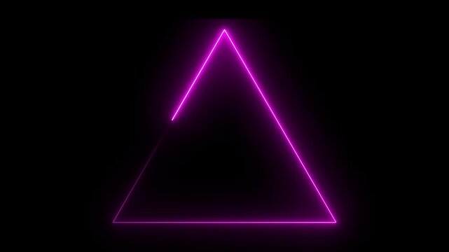 Glowing neon pink color triangle frame icon animation on black background