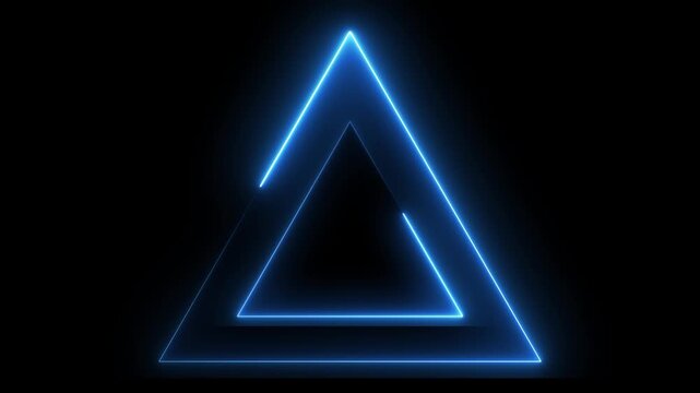 Glowing neon blue color triangle frame icon animation on black background