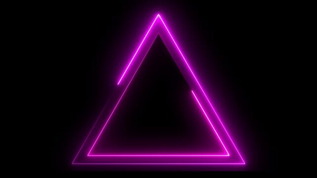 Glowing neon pink color triangle frame icon animation on black background
