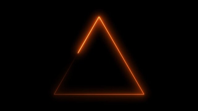 Glowing neon orange color triangle frame icon animation on black background