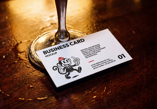 Business Card On Bar Counter Mockup