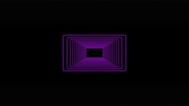Abstract geometric design with purple neon rectangles on black background