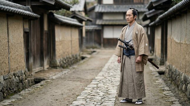 Samurai Warrior on a Traditional Street in Japan