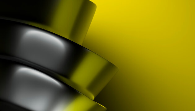 Shiny Black metallic buttons stacked on yellow background
