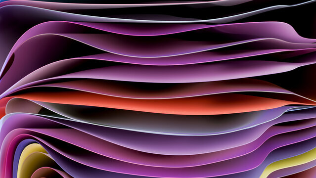 Abstract colorful layered waves with smooth curves on dark background