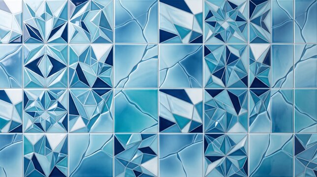 Photorealistic seamless pattern of premium contemporary ceramic tiles with abstract geometric winter ice design