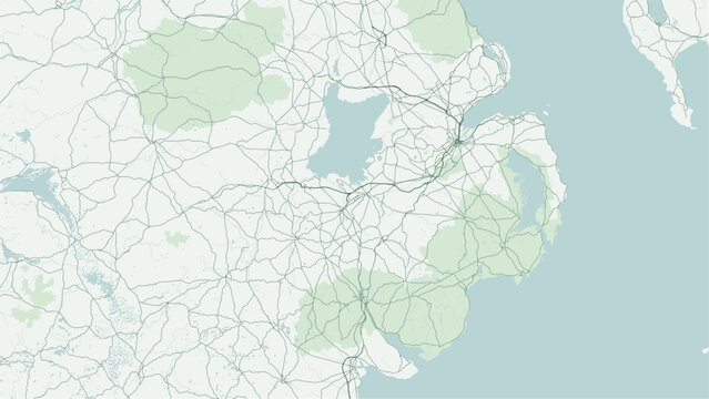 Modern minimalist vector map of Craigavon, Northern Ireland, UK. Scalable planned new town street grid, Craigavon Lakes, Oxford Island, Lough Neagh shore, and M1 corridor for wall art posters.