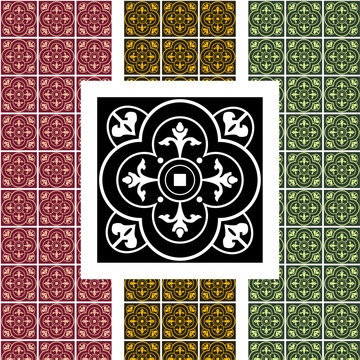 Das markierte Bild zeigt ein klassisches, quadratisches Ornamentmuster im Stil von marokkanischen oder viktorianischen Zementfliesen.