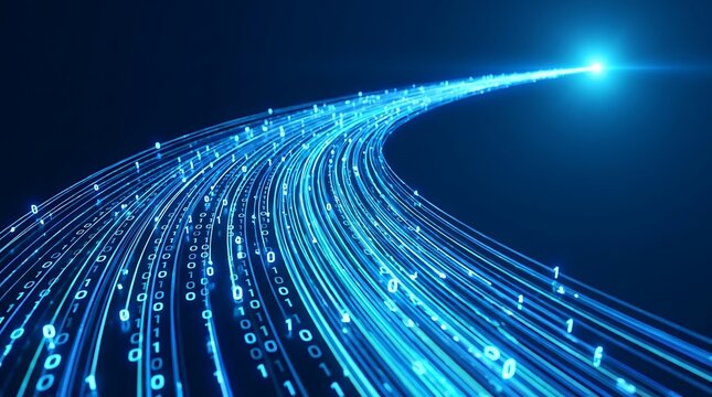 Futuristic ai big data flowing on a digital binary code road concept