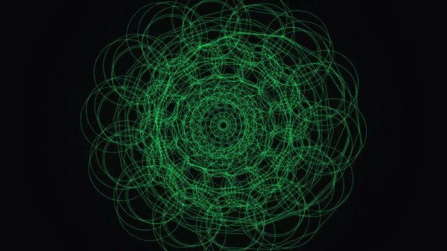 Abstract Glowing Green Geometric Mandala Tunnel Motion Background