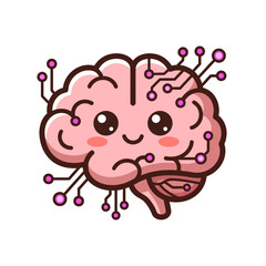 Obraz premium Cute Artificial Intelligence Brain Character with Circuit Connections