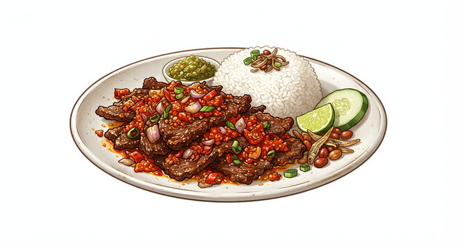 Indonesian Sumatera Barat typical food - DENDENG BALADO (Crispy Beef with Chili Sambal)