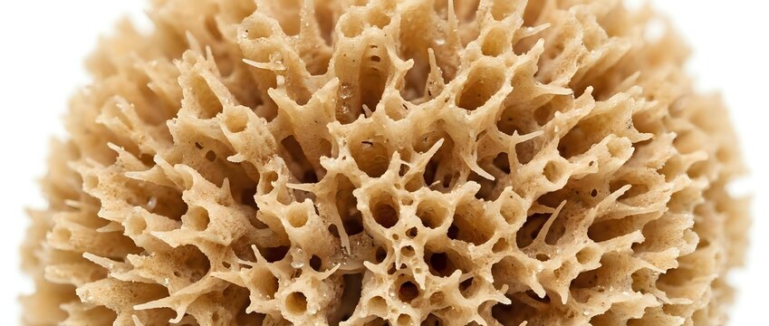 Natural sea sponge with porous texture and tan coloring