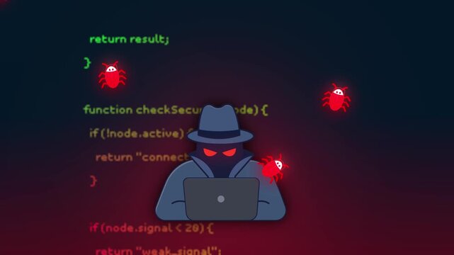 hacker malware attack on source code cyber security animation