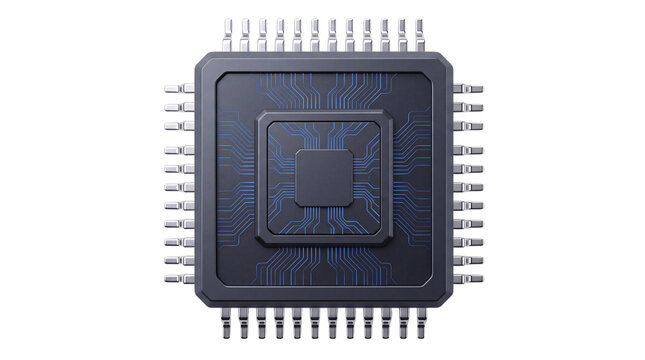 Close-up of a computer microchip with png solated on transparent background