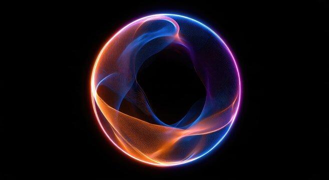 Abstract glowing ring with swirling translucent energy on a black background
