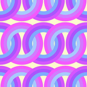Seamless psychedelic retro pattern with pink and purple wavy interlocking shapes 