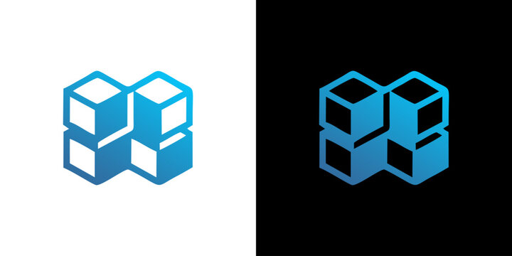 Abstract blue 3D cube logo design with infinity block structure for technology and business branding