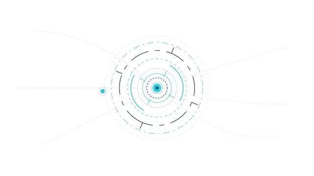 Futuristic technology hud interface animation looping with rotating circular elements and glowing blue data points in digital cyberspace graphic design video footage