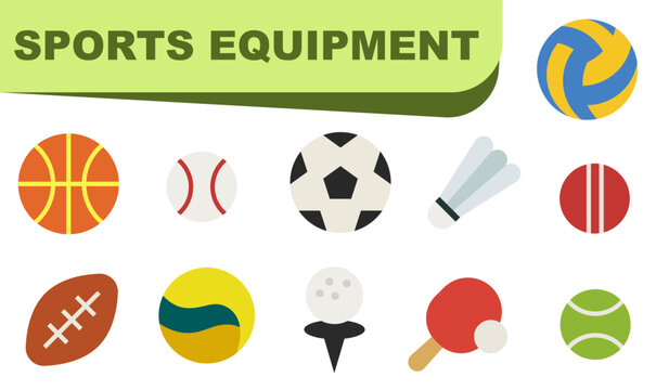 Sports Equipment &mdash; a set of flat, colorful icons.