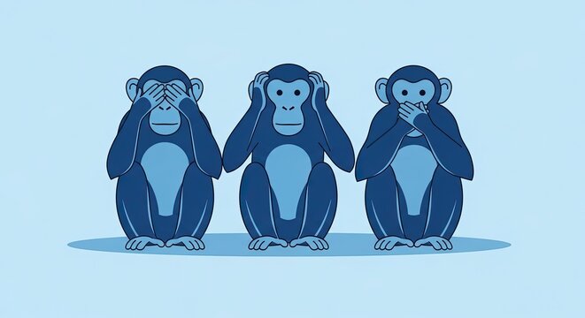 Three wise monkeys see hear speak no evil illustration.