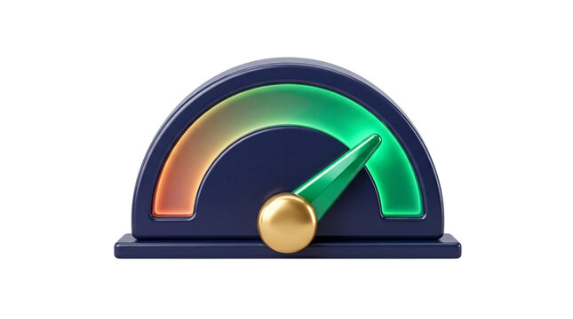 3d speedometer gauge with needle in png solated on transparent background